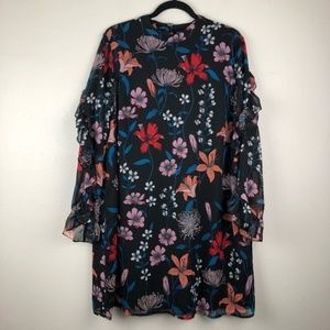 Floral Ruffle Sleeve Shift Dress